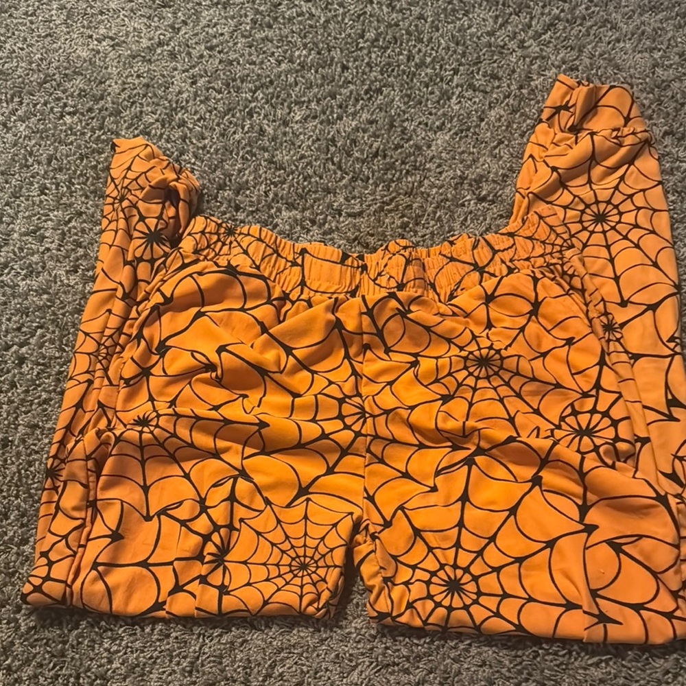 Orange Spider Web Patterned Pants